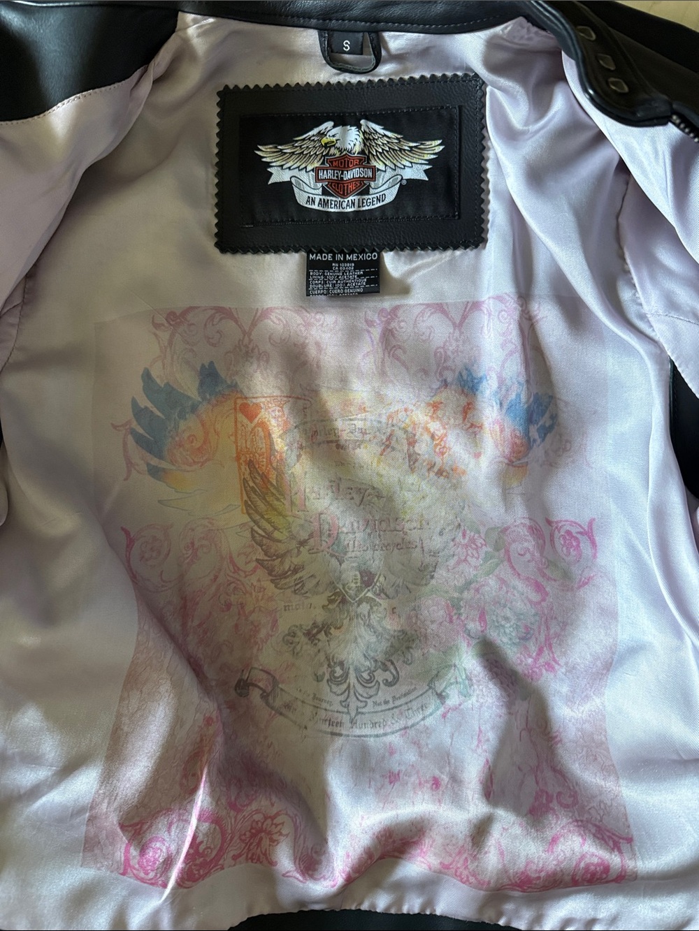 Harley-Davidson Black Leather Jacket with Purple Embroidered Back - Picture 9 of 10